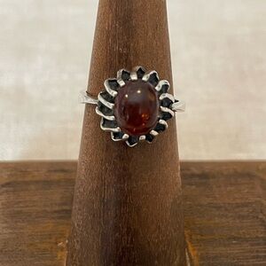 Vintage Sterling Amber Ring Size 5.75 Mid Century Modernist Brutalist Unique